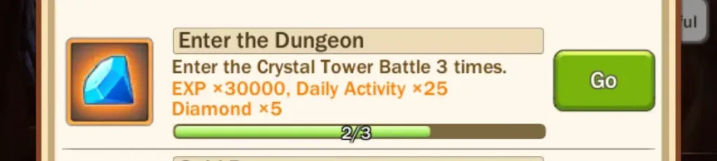 Daily Task for Enter the Crystal Battle Tower 3 TImes