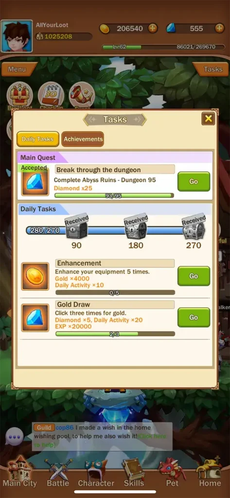 Daily Tasks Screen